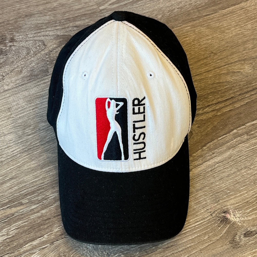 Hustler Mag Hardcore Since 74 Flexfit Hat Black White Embroidered Logo Cap S-M